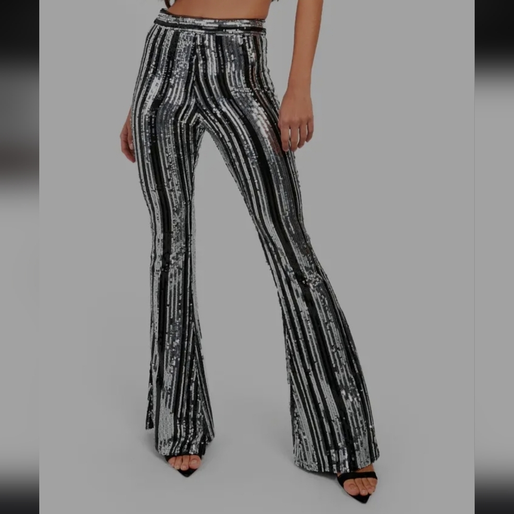 Sequin Flare Pants - Black and Silver